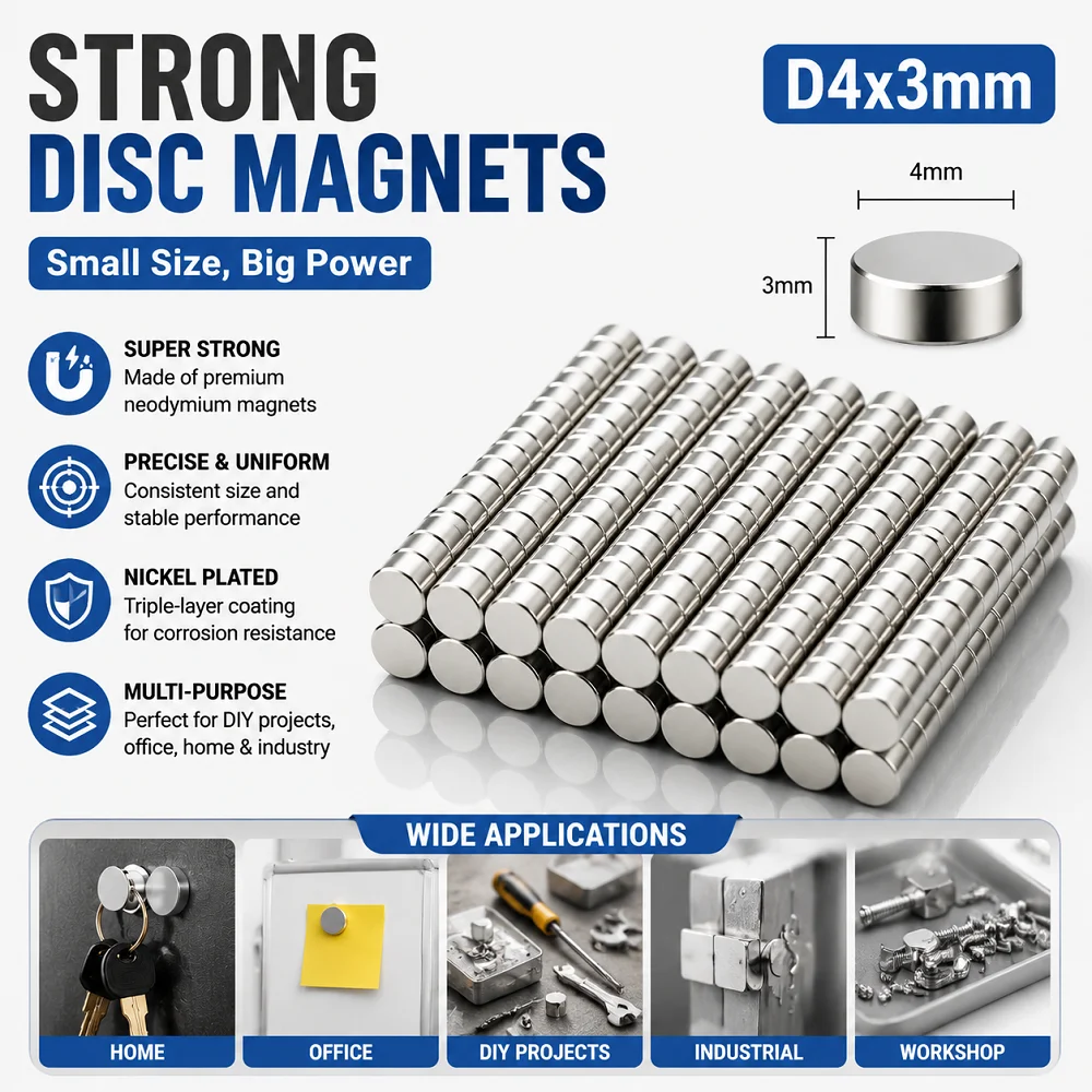 10/20/50pcs 4x3mm Tiny Round Magnets – Strong Disc Magnets for DIY Crafts, Fridge Use, Science Projects & School Activities
