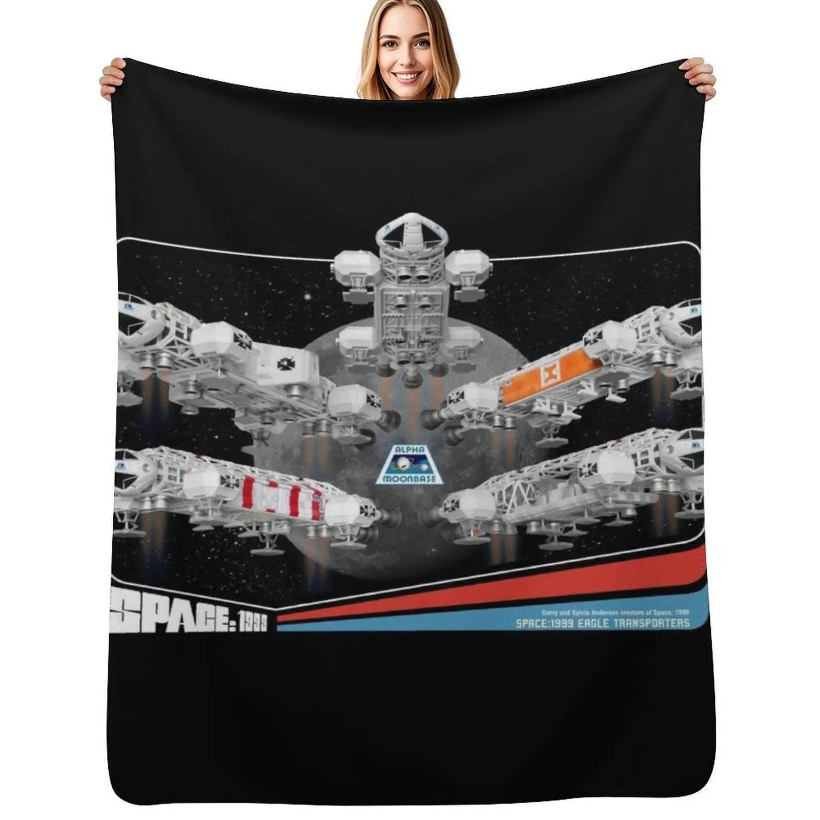 

Space 1999 Eagle Transporters - Retro Collector Card Style DARK Throw Blanket Machine Washable Soft Warm Blanket