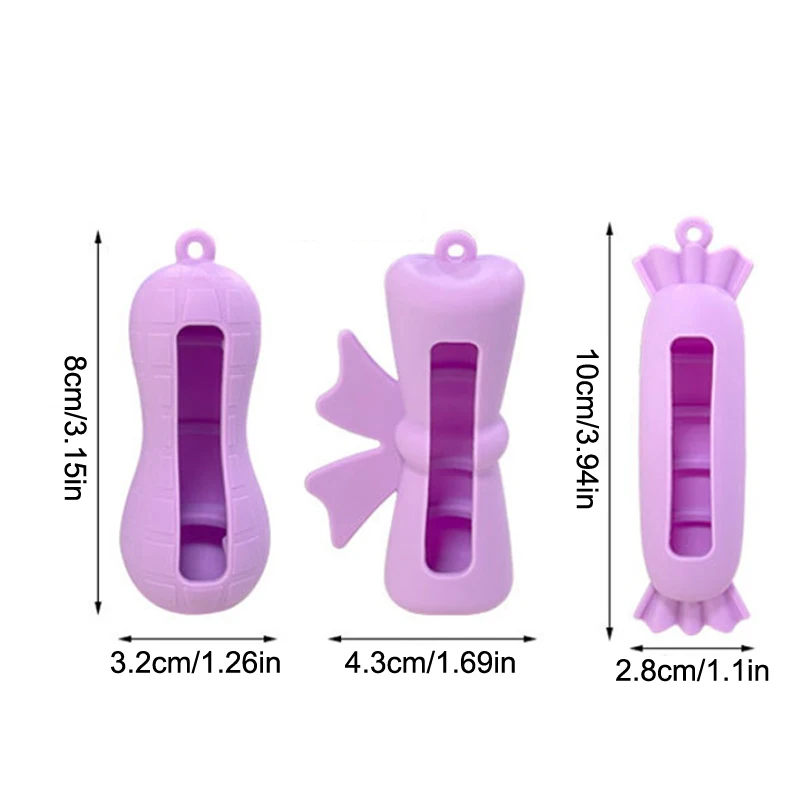 Portachiavi con copertura per rossetto in silicone a forma di arachidi con fiocco, borsa portaoggetti portatile per rossetto in tinta unita, porta balsamo per labbra leggero