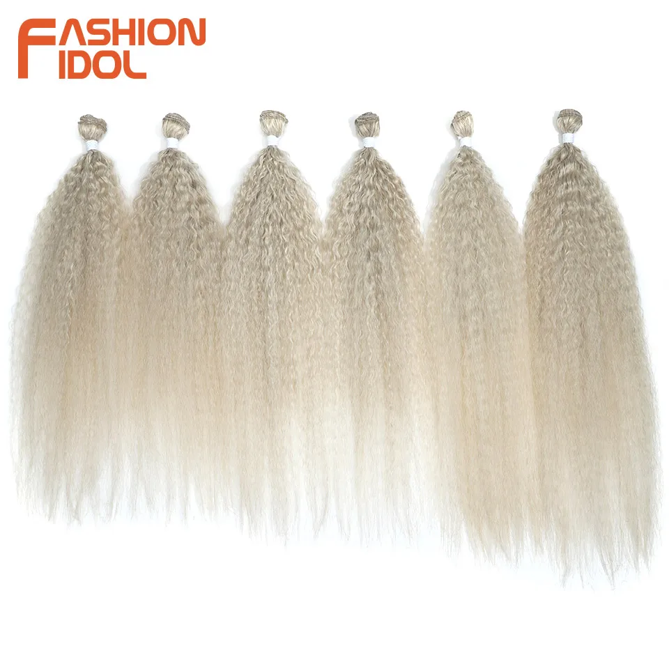 FASHION IDOL 22 24 26 Zoll 300g/6 Stück Lockiges Synthetisches Haar Weave-Haarbündel Ombre Orange Leichte Flauschige Haarverlängerungen