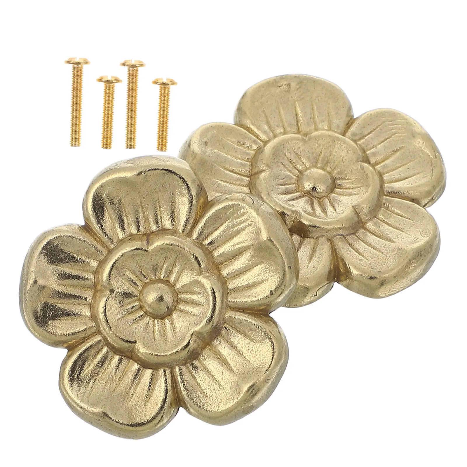 2Pcs Cabinet Door Pulls Brass Flower Knobs Vintage Style Drawer Handles for Dressers Wardrobes Kitchen Furniture Hardware