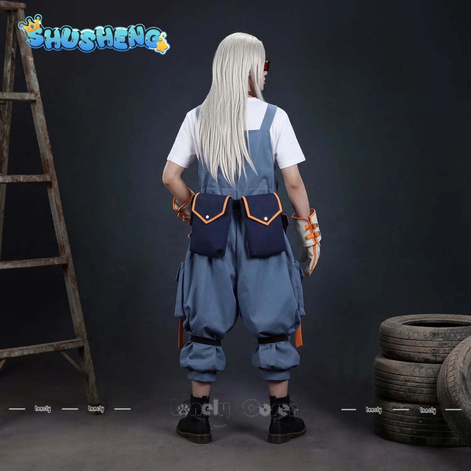 

Anime Gachiakuta August Stilza Cosplay Costume Wig Outfit Uniform Overalls Waist Bag Sunglasses Auggie Props Man Halloween Party