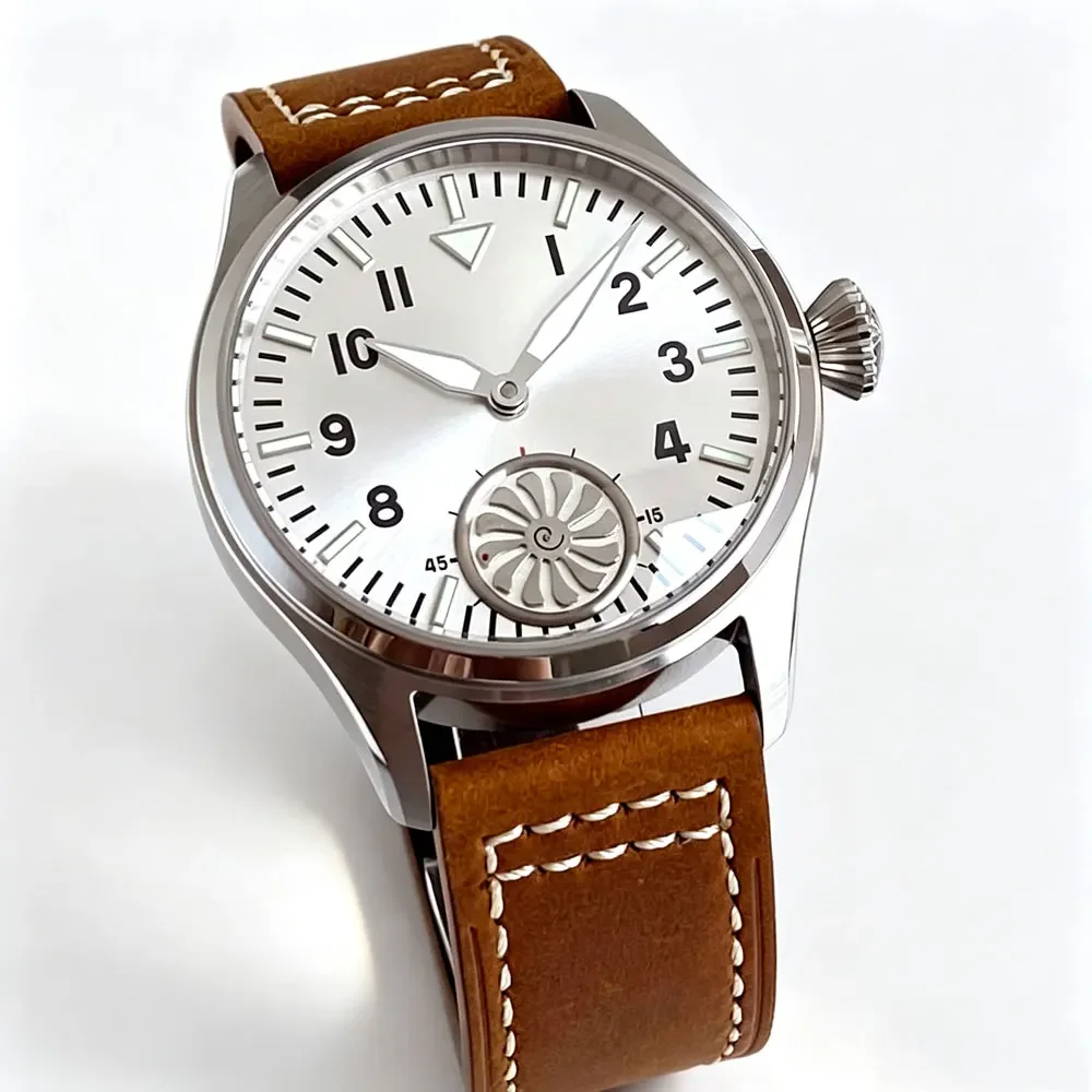 Retro Men's Manual Mechanical Watch Asia 6498 ST3621 Movement Black/Silver Face Sapphire Reloj Hombre Push-Pull Crown 42MM