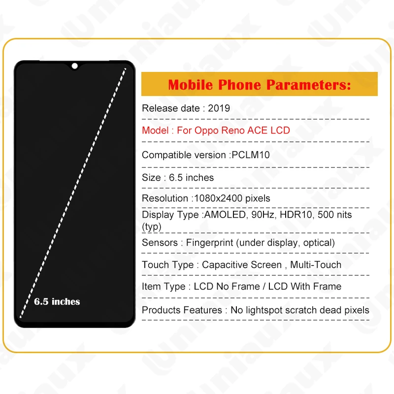 Imagem -06 - Conjunto do Digitador do Painel do Tela Táctil Substituição da Exposição do Lcd para Oppo Reno Ace Realme x2 Pro Rmx1931 65