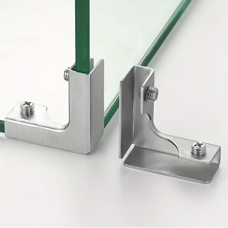 4pcs Stainless Steel Fixture for Fixing L-Shaped Shower Display Cabinet And Fish Tank Glass, with Screws