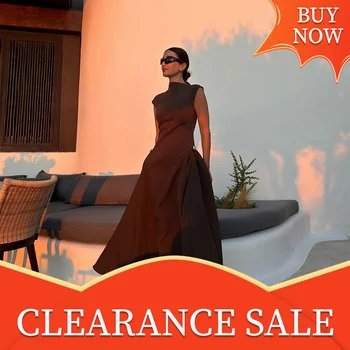 Moda damska Ukośny kołnierzyk Plisowana sukienka maxi Elegancka sukienka bez rękawów z wcięciem w talii Długie sukienki damskie Nowa wieczorowa szata imprezowa