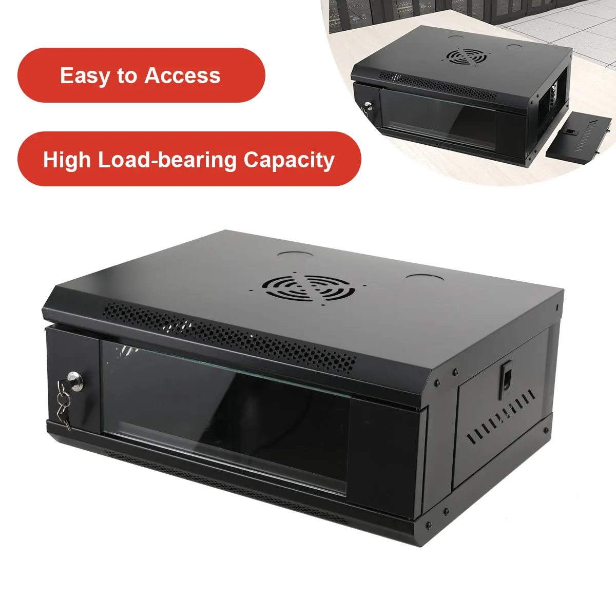 Современный настенный шкаф для сетевого сервера 4U, стойка, панель черного цвета с дверным креплением замка