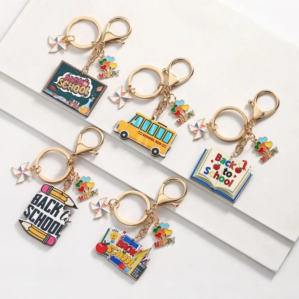 Back To School Keychain School Bus Book Blackboard Pencil Pendant Keyring  for Teachers ' Day Jewelry Gift