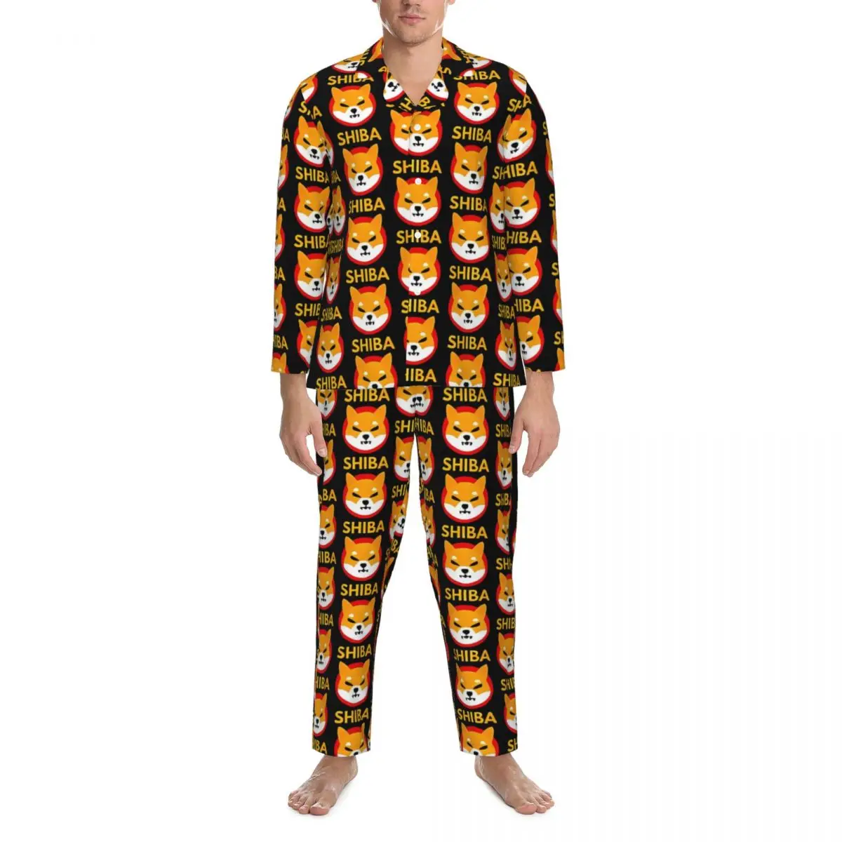 Shiba Coin Kryptowährung Pyjama-Sets Kawaii Nachtwäsche Unisex Langarm Casual Sleep 2-teilige Nachtwäsche Große Größe