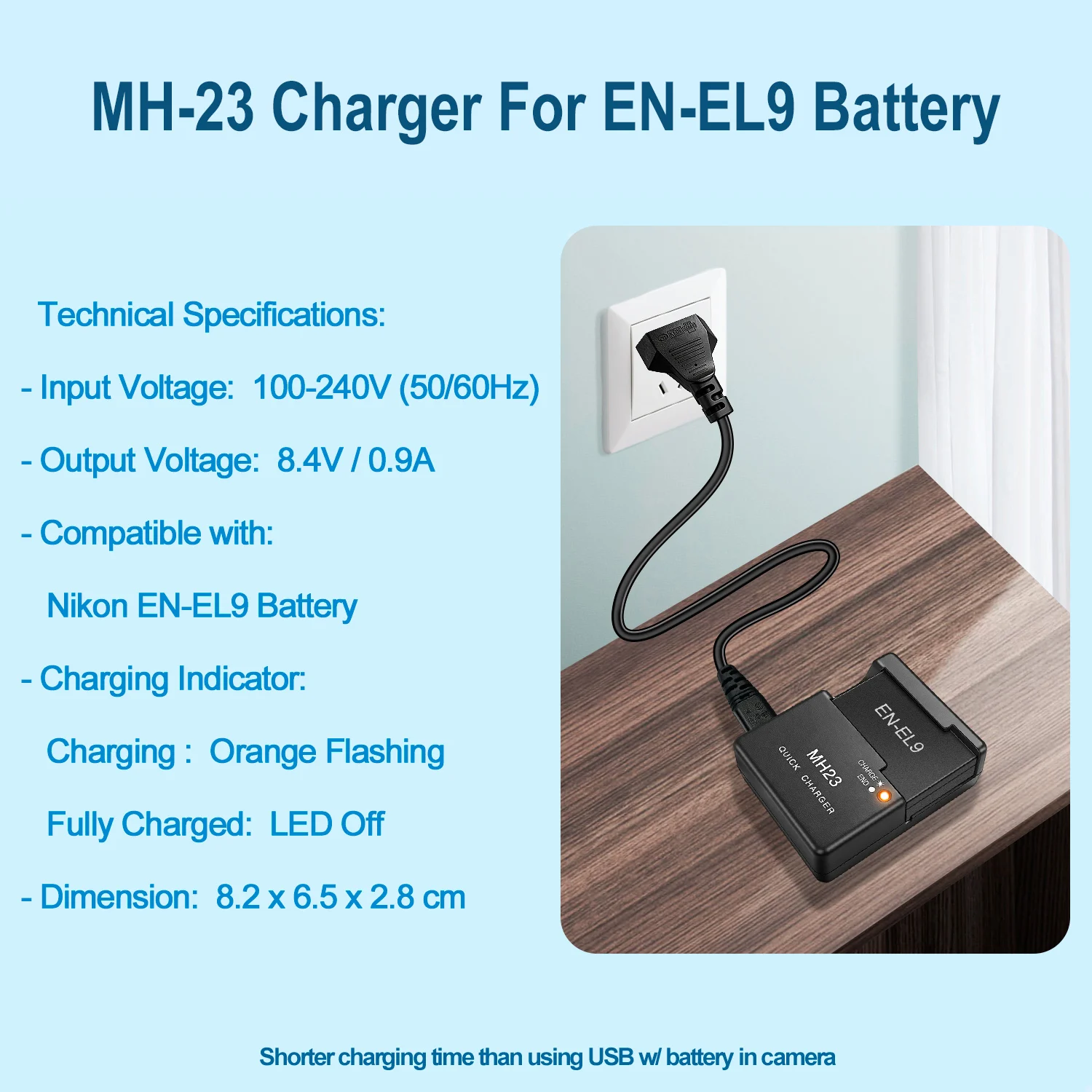 MH-23 Batterieladegerät für Nikon EN-EL9/EN-EL9A Akku für D5000 D3000 D8000 D60 D70 D50 D40 D40X Kamera – Detail 5