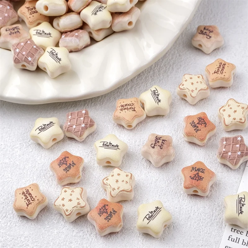 

Wholesale 100pcs/lot color Embossed letter effect cartoon stars shape acrylic straight hole beads diy jewelry garment accessory