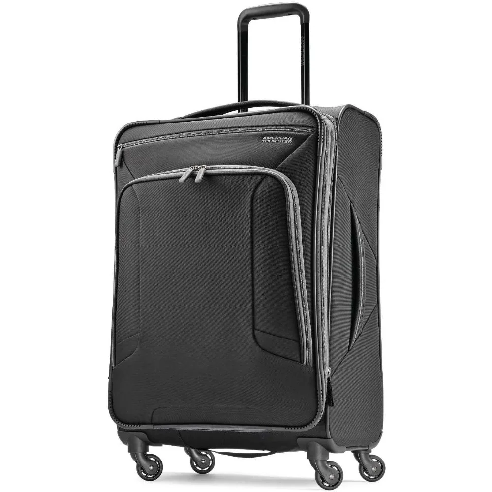 

American Tourister 4 Kix Expandable Softside Luggage with Spinner Wheels, Black/Grey, Checked-Medium 25-Inch