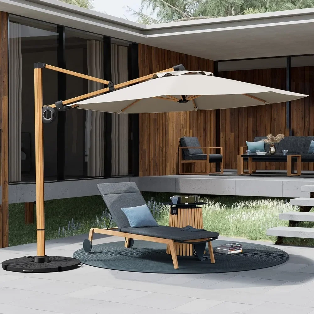 

%a 10FT Patio Umbrella, Aluminum Cantilever Umbrella with Round Canopy, Outdoor Offset Umbrella for Patio, Garden, Deck, Champa
