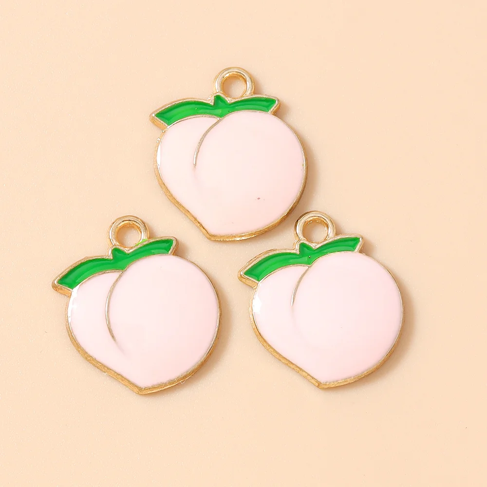Leslie 20 Stück 15*18mm Niedliche Bunte Emaille-Pfirsich-Anhänger für Handgemachten Schmuck, Halsketten, Schlüsselanhänger, DIY-Anhänger, Bastelarbeiten – Detail 7