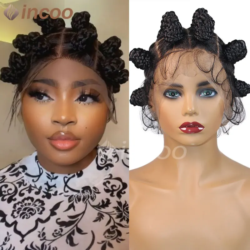 

Synthetic Braided Bantu Knots Cornrows Braided Wig Knotless Large Box Braids Wig Full Lace Braid Wig Black Women Handmade Twists