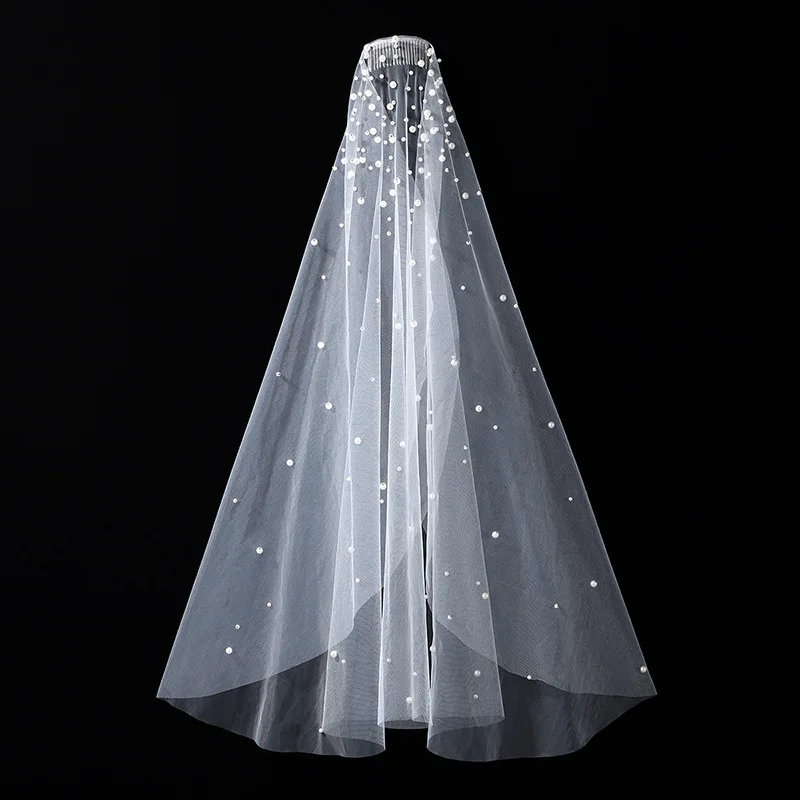 

Роскошная прозрачная фата из тюля с жемчугом ручной работы – винтажный свадебный головной убор, элегантная фата для фотосессий