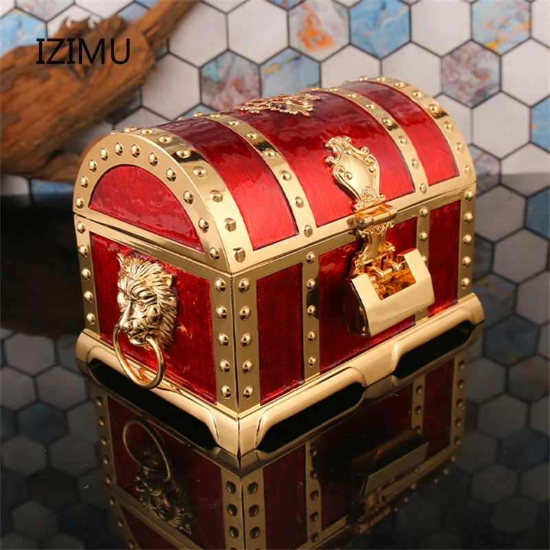 Vintage Treasure Chest Lock Jewelry Storage Box Large Capacity Ring Jewelry Storage Box Girls Table Pieces Storage Organizer