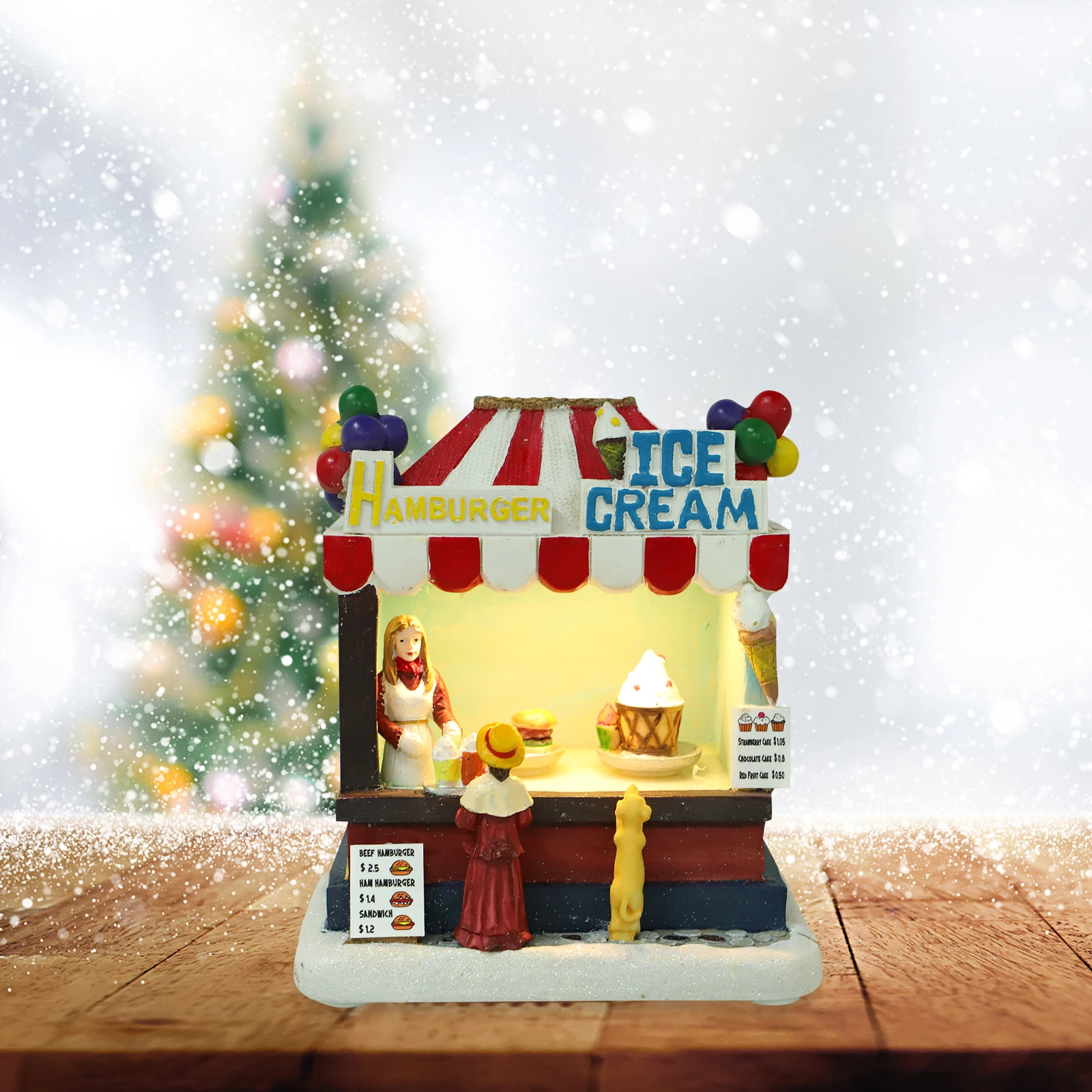 

Christmas Resin Villa Desktop Ornament House Xmas Party Decoration Glowing Snowy Model