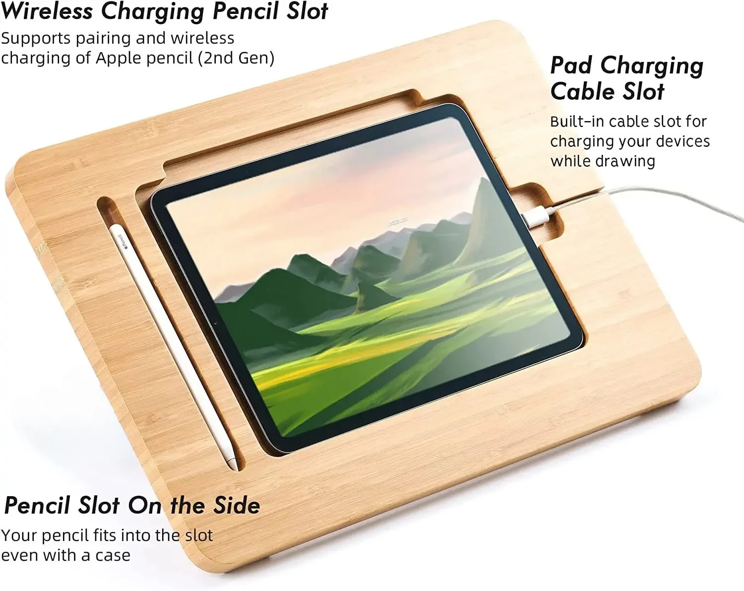 Wood Multi-Angle Adjustable Foldable Bamboo Drawing iPad Holder Stand For iPad 11inch 12.9inch