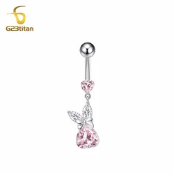 G23Titan Women's Rabbit Design Pendant Belly Ring Zircon Bar Medical Piercing Barbell Bellybutton Ring Sexy Body Gifts Ombligo