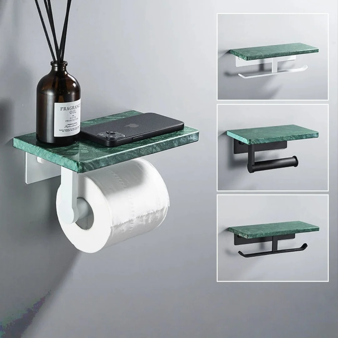 

Green Marble Bathroom Paper Holder with phone Holder Wall Mounted Paper Roll Holder Tissue Holder Rack Toilet Paper Holder