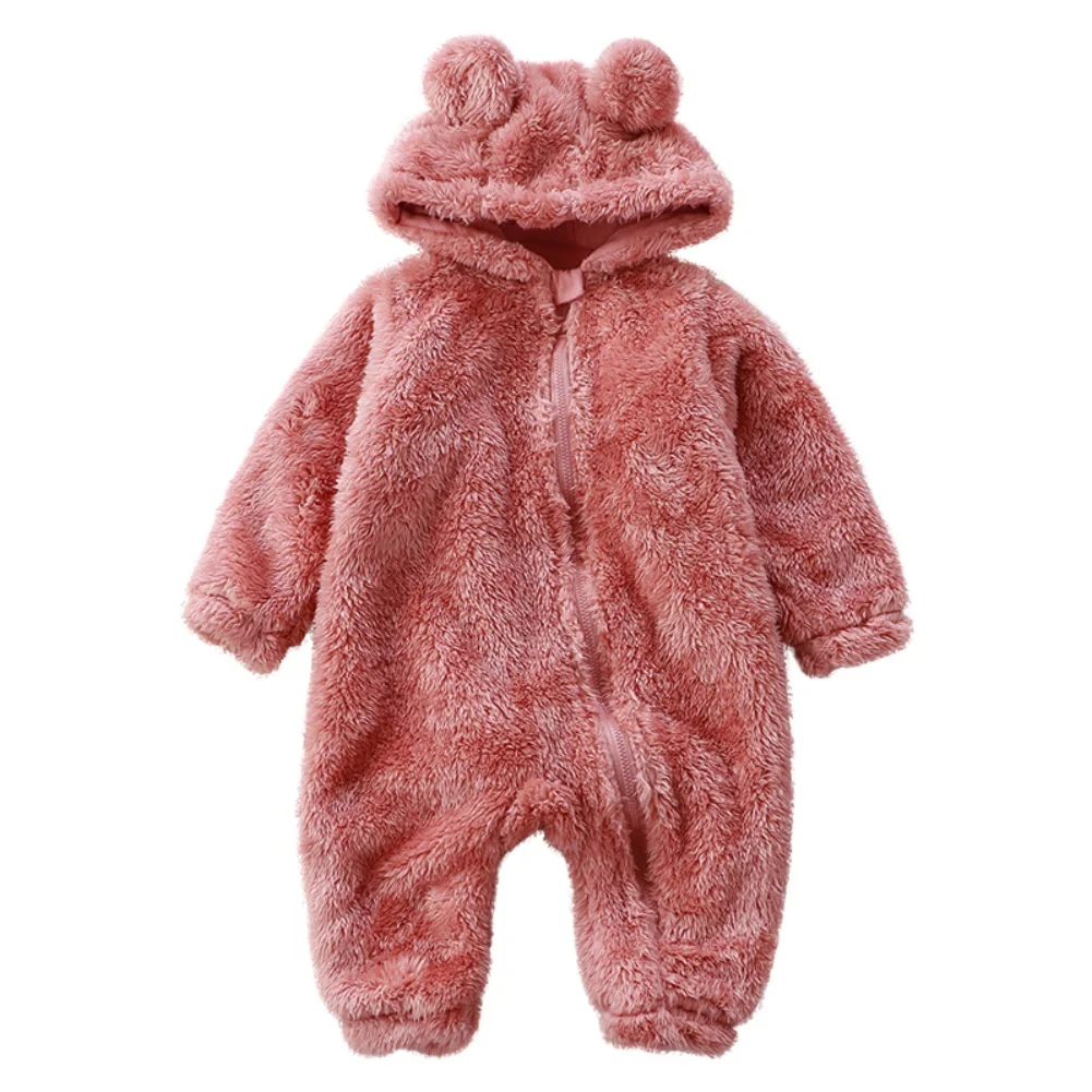 Newborn Facecloth Warm Crawling Clothes Baby Plush Onesie Coveralls Boys And Girls Oblique Zipper Bodysuits 0-2 Years Old