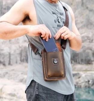 

Новая мужская повседневная сумка из натуральной кожи с поясом, подвесная сумка на талии, многофункциональная сумка для мобильного телефона с несколькими карманами на одно плечо