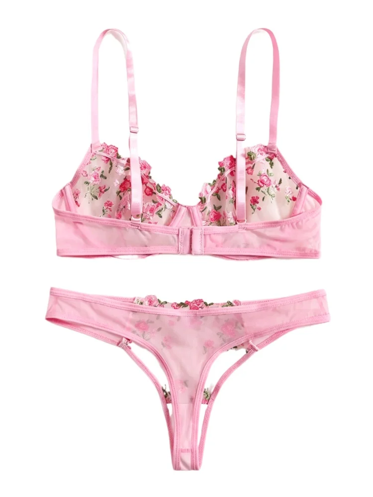 Elegant French Lace Bra Set Floral Embroidery Sheer Mesh Bralette with Soft Wires for Large Breasts Luxury Lingerie UK Sizes Hot
