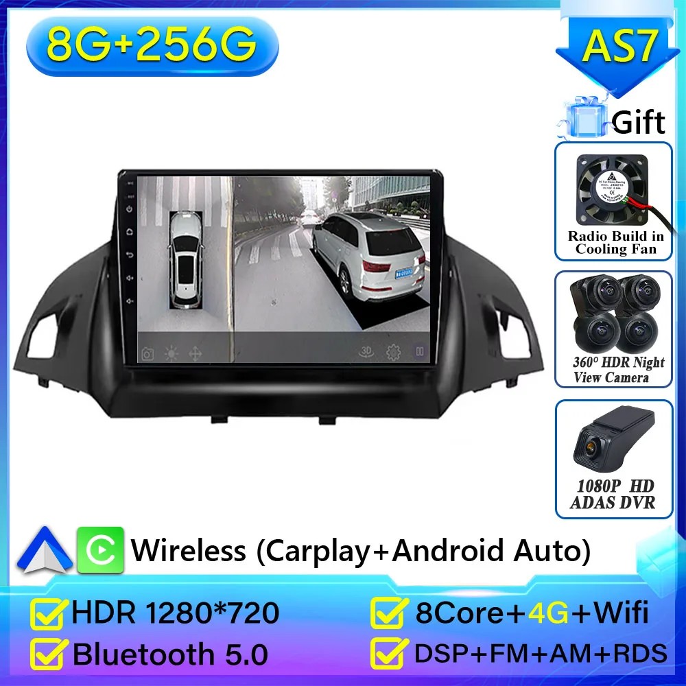 Autoradio Carplay Voor Ford C-MAX Kuga 2 Escape 3 2012-2019 Navigatie GPS Android Auto Bluetooth Multimedia Speler Geen 2din DVD - afbeelding 1