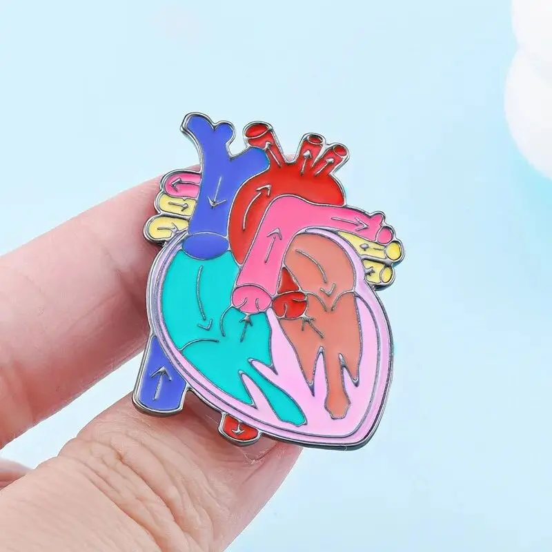 Cartoon Heart Enamel Pin Trendy Lovely Shining Colorful Medical Lapel Badge for Cardiology Doctor Nurse Students