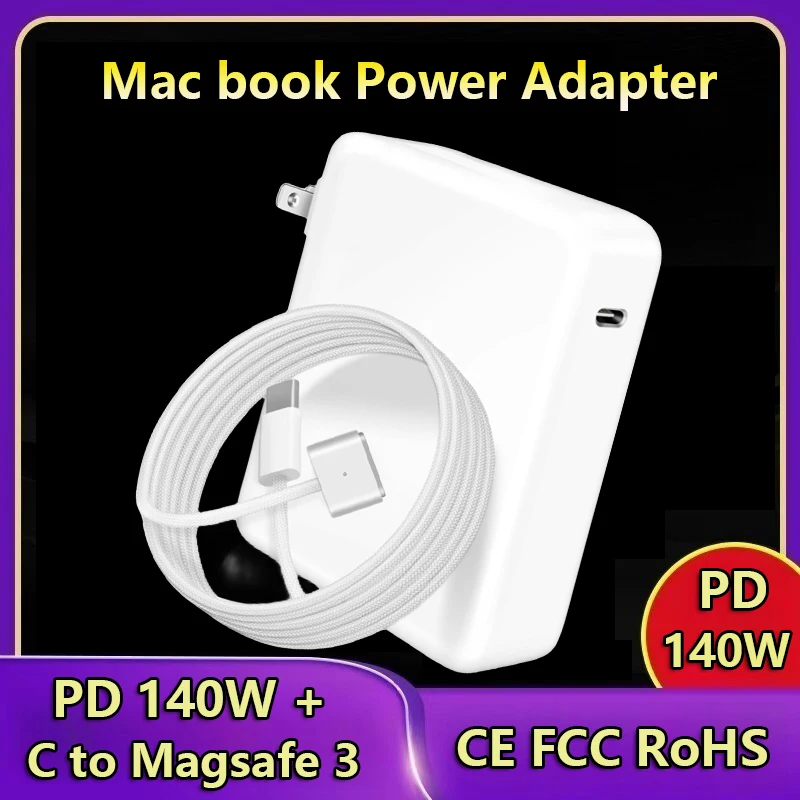 

140 Вт USB C к магнитному 3 кабеля, зарядное устройство для Mac Book Pro 16,15,14,13 дюймов, 2021-2023 M1 M2 Mac Book Air Адаптер питания для ноутбука