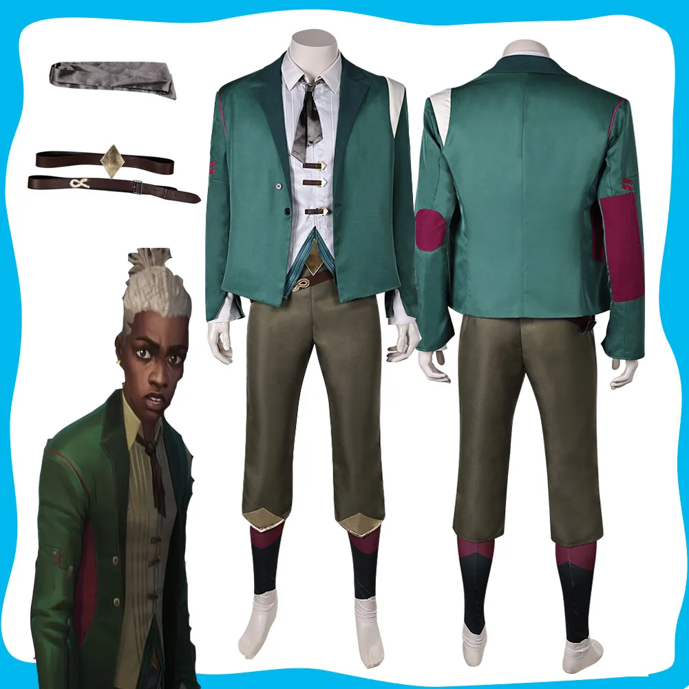 Arcane Ekko Cosplay Game LOL Costume Men Fantasy Green Coat Pants Set Disguise Outfits for Male Roleplay Halloween Carnival Suit