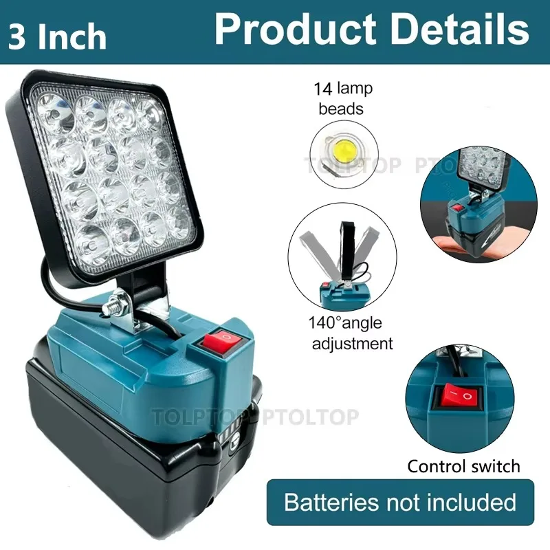 For Makita 14.4V18VLi-ion Battery 3 Inch LED Work Light Suitable for Outdoor Flashlight Lantern Camping Light Emergency Lighting