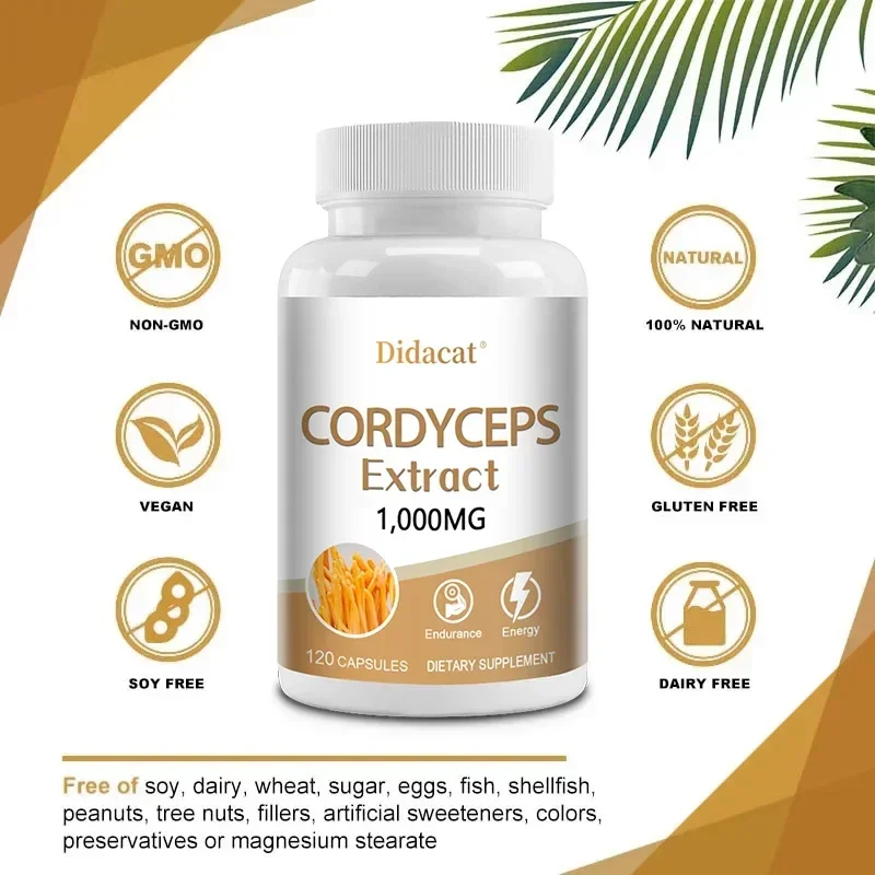 Cordyceps Mushroom Supplement, Cordyceps (Cordyceps Sinensis) 1000 Mg, Healthy Immunity, Stamina, Energy, Strong Absorption