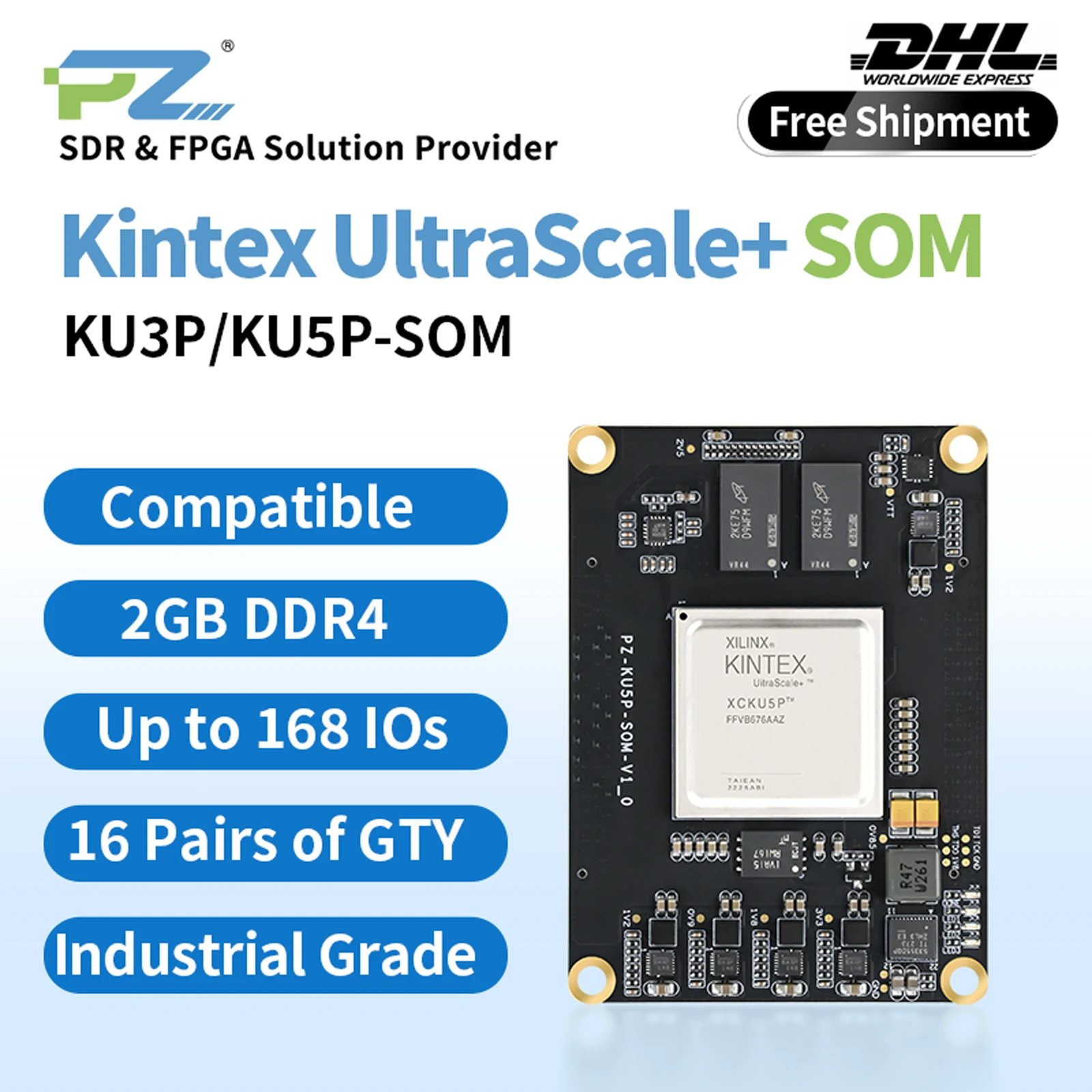 

Puzhi KU3P KU5P-SOM FPGA Core Board Xilinx Kintex UltraScale+ XCKU3P XCKU5P FPGA Development Board Industrial Grade