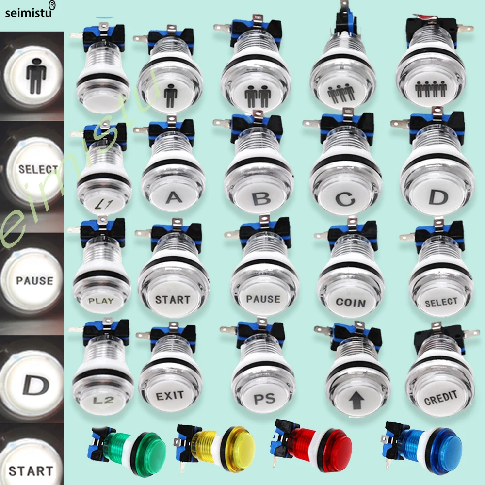 

5V 12V Light Push Button 33mm Led Illuminated Clear Plastic For Coin Arcade Joystick Game Zero Delay Diy Parts Vending Machine