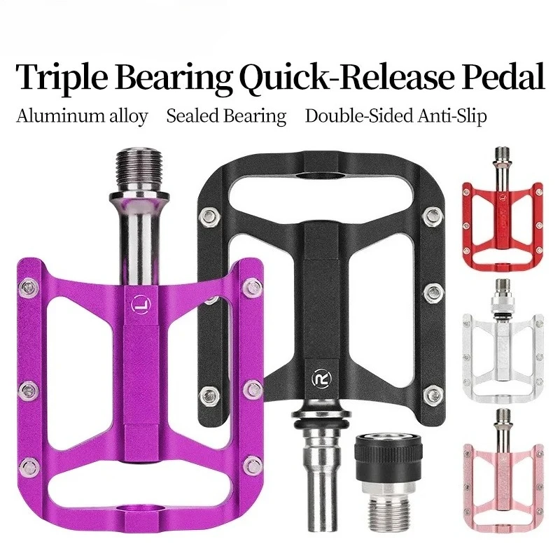 Quick-Release Aluminum Bicycle Pedals Double-Sided Non-Slip 3 Bearing for Mountain Folding Bike