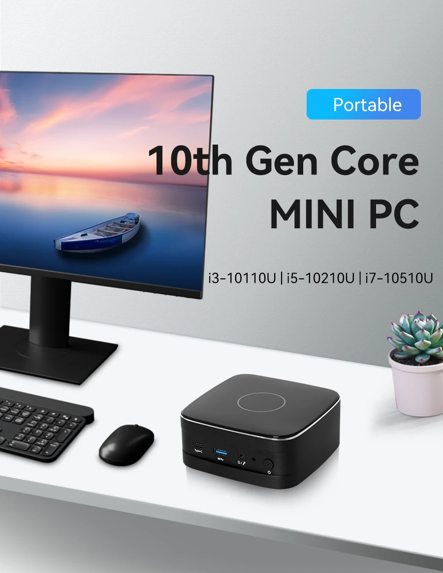 BEBEPC MINI PC 10th Gen Intel i7-10510U Dual DDR4 64GB M.2 1T Thunderbolt3 4K Windows 11 Wifi6