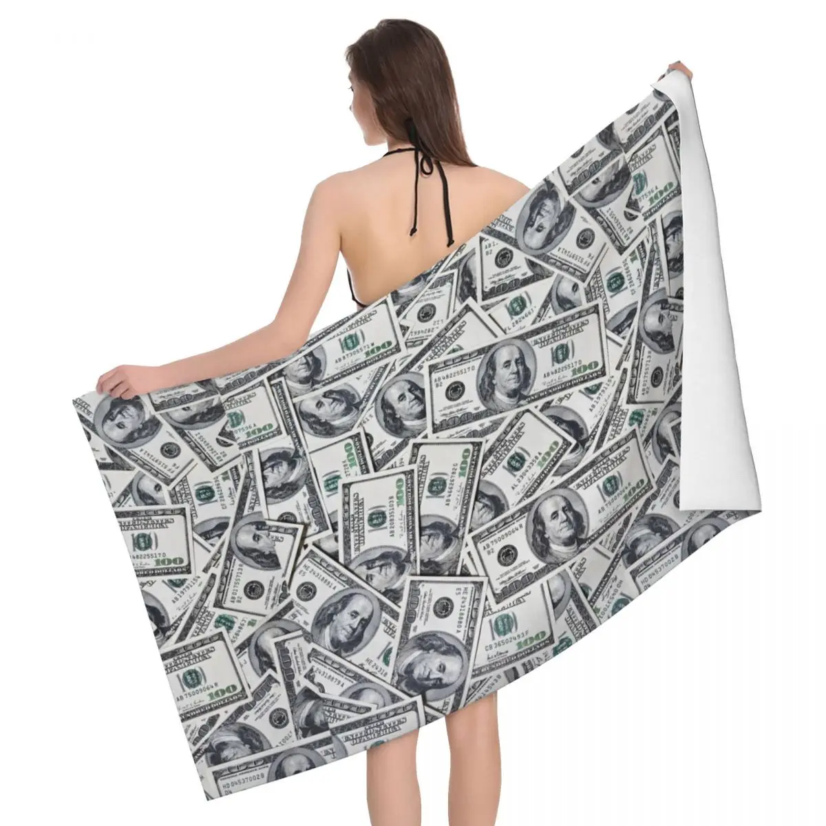 Custom Hundred Dollars Bills Super Soft Microfiber Beach Bath Towel Quick Dry Money Bathroom Pool Towels