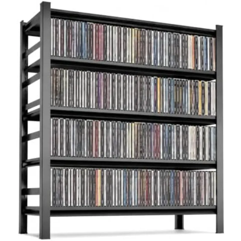 5 Tier Large DVD Storage Rack, Heavy Duty Media Organizer Shelf with Side Guard Rails for DVDs, Blu-ray Movies, CDs