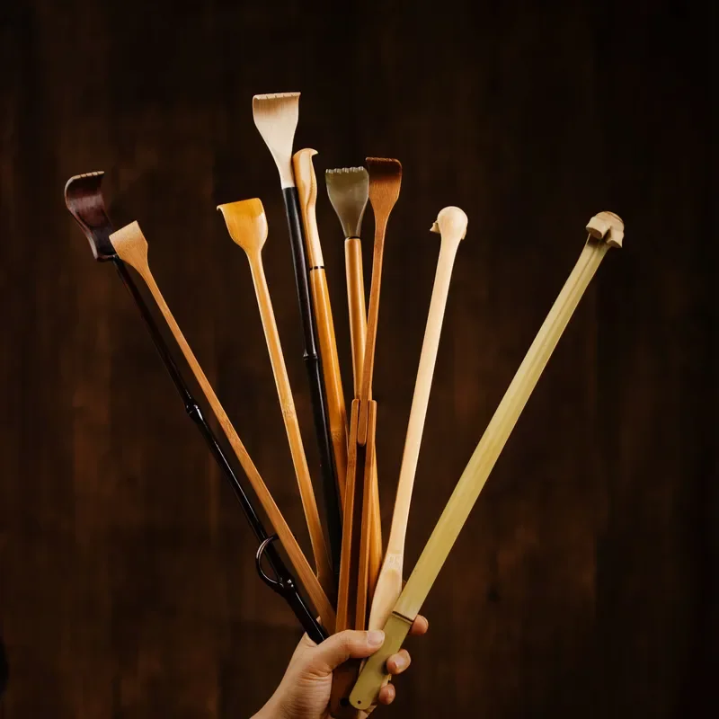 Handmade Purple Bamboo Back Scratcher Foldable Traditional Itch Relief Tool for Elderly Men Durable Natural Wood Massage