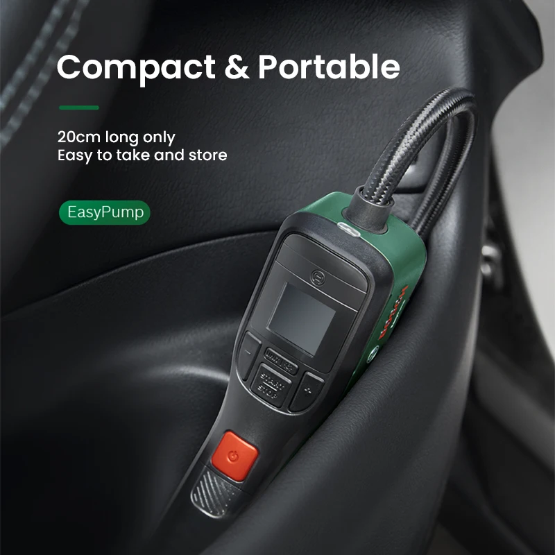 Compresor de aire bosch, bomba inflable portátil para automóviles, inflador inalámbrico recargable tipo - c, 1 bomba de aire, 1 Bolsa de almacenamiento, 3 boquillas, 1 Cable USB