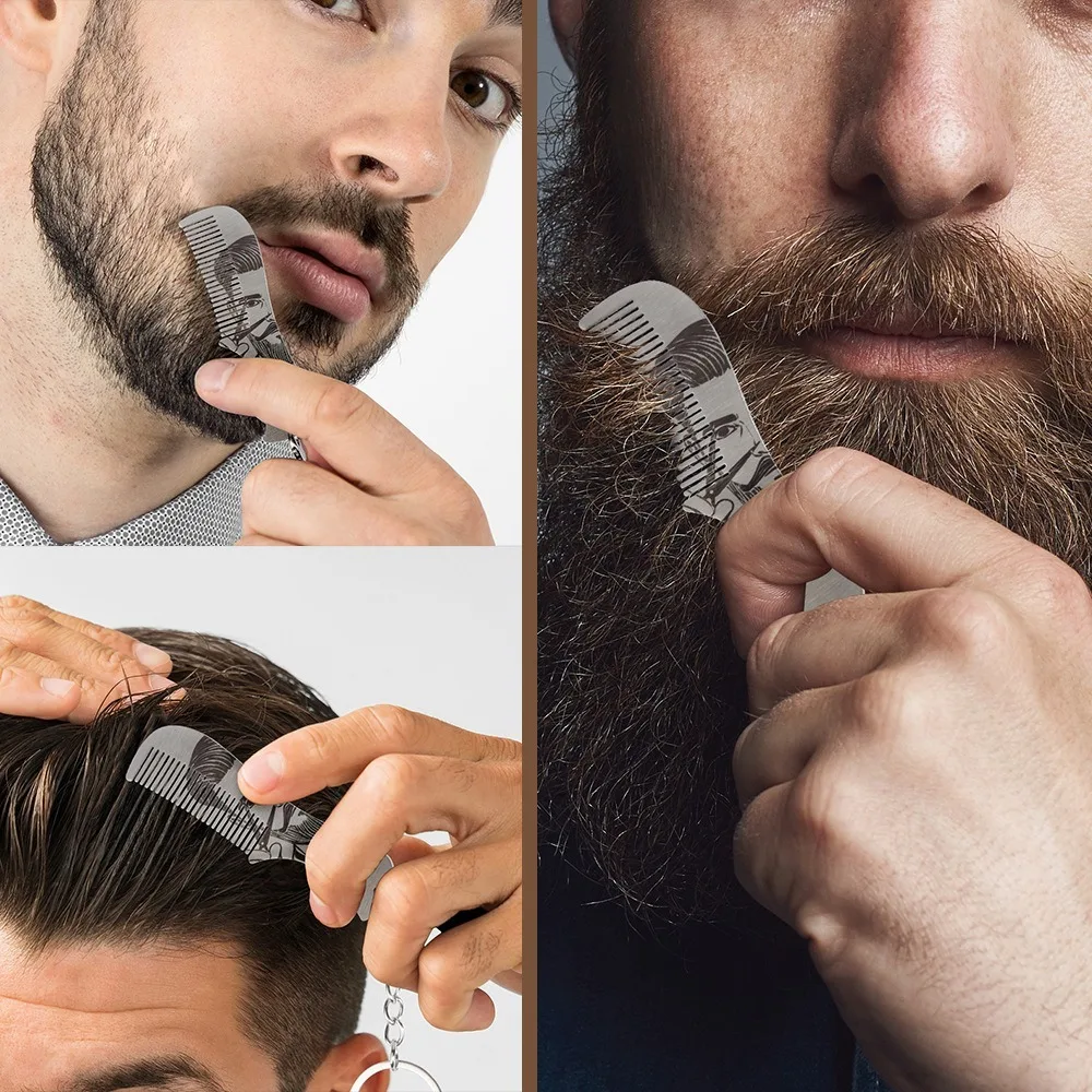 

Hairdressing Mini Portable Beard Comb Stainless Steel Hair Comb Pocket Combs with Keychain Durable Detangling Combs