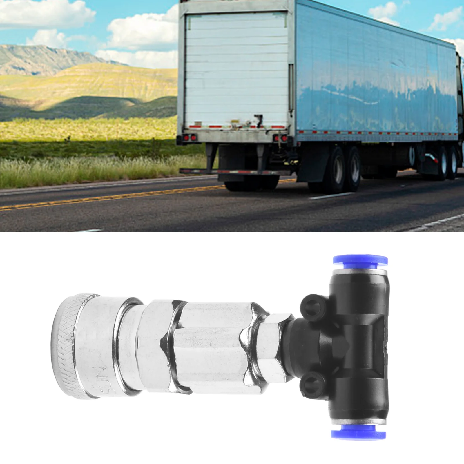 1pcs Three-way Straight Through Joint Pneumatic Tank Connector Pneumatic Fitting Metal Tools For Trucks And Trailers