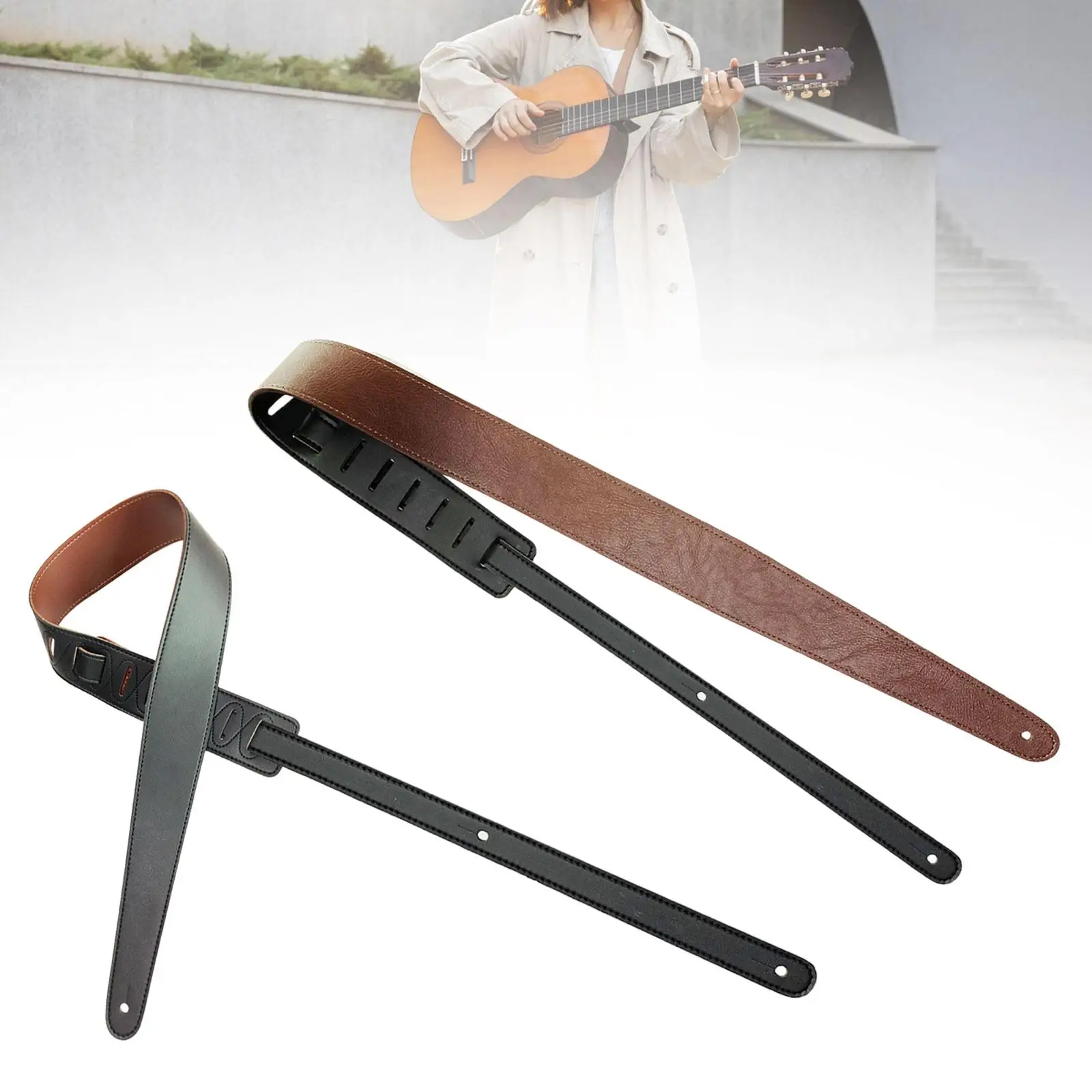 Double Sided Guitar Strap, Adjustable Instrument Accessories PU Leather Belt for Classical Guitars