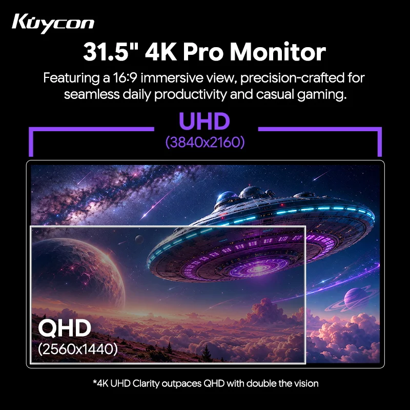 Kuycon P32K 32 Inch 4K Gaming Monitor Fast IPS 144Hz 3840x2160 99%sRGB 96%DCI-P3 10bit HDR USB-C Reverse Charging 100W DP HDMI AR Coating Desktop Display Height Adjustable Rotary for Office Design Gaming
