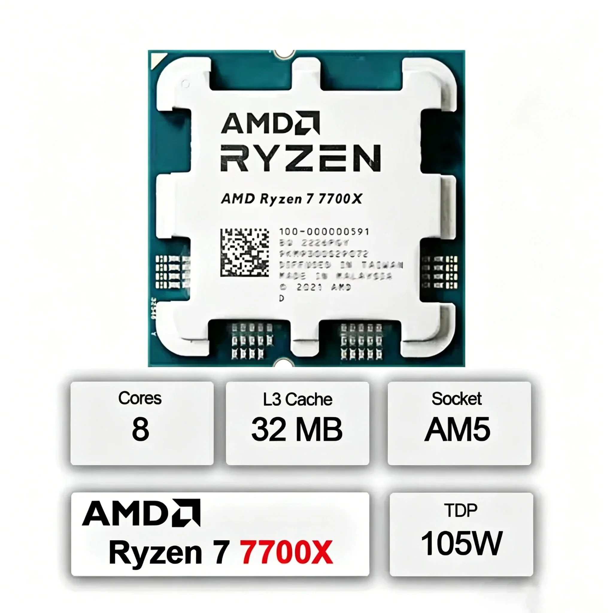 AMD Ryzen 7 7700 Socket AM5 CPU R7 7700 8-Core 16-Thread 5.3GHz Gaming CPU Unlocked Desktop Processor Without Package