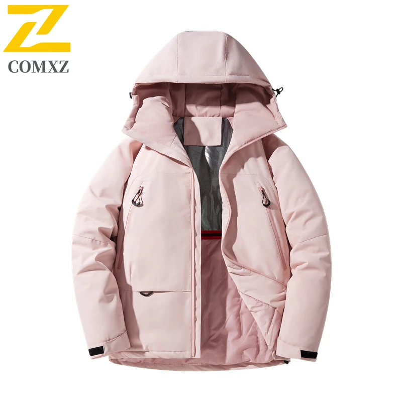 Kurtka bawełniana dla par, edycja 2025, aksamitna, pogrubiona, chroniąca przed zimnem, ciepła kurtka puchowa z kapturem, kurtka bawełniana na kemping, do jazdy na nartach.