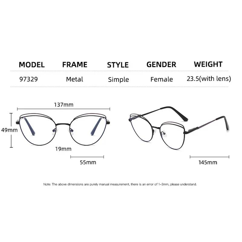 Customize Prescription Glasses Women Cat Eye Multi-Focal Progressive Photochromic Anti-Blue Light Myopia Hyperopia Eyeglasses