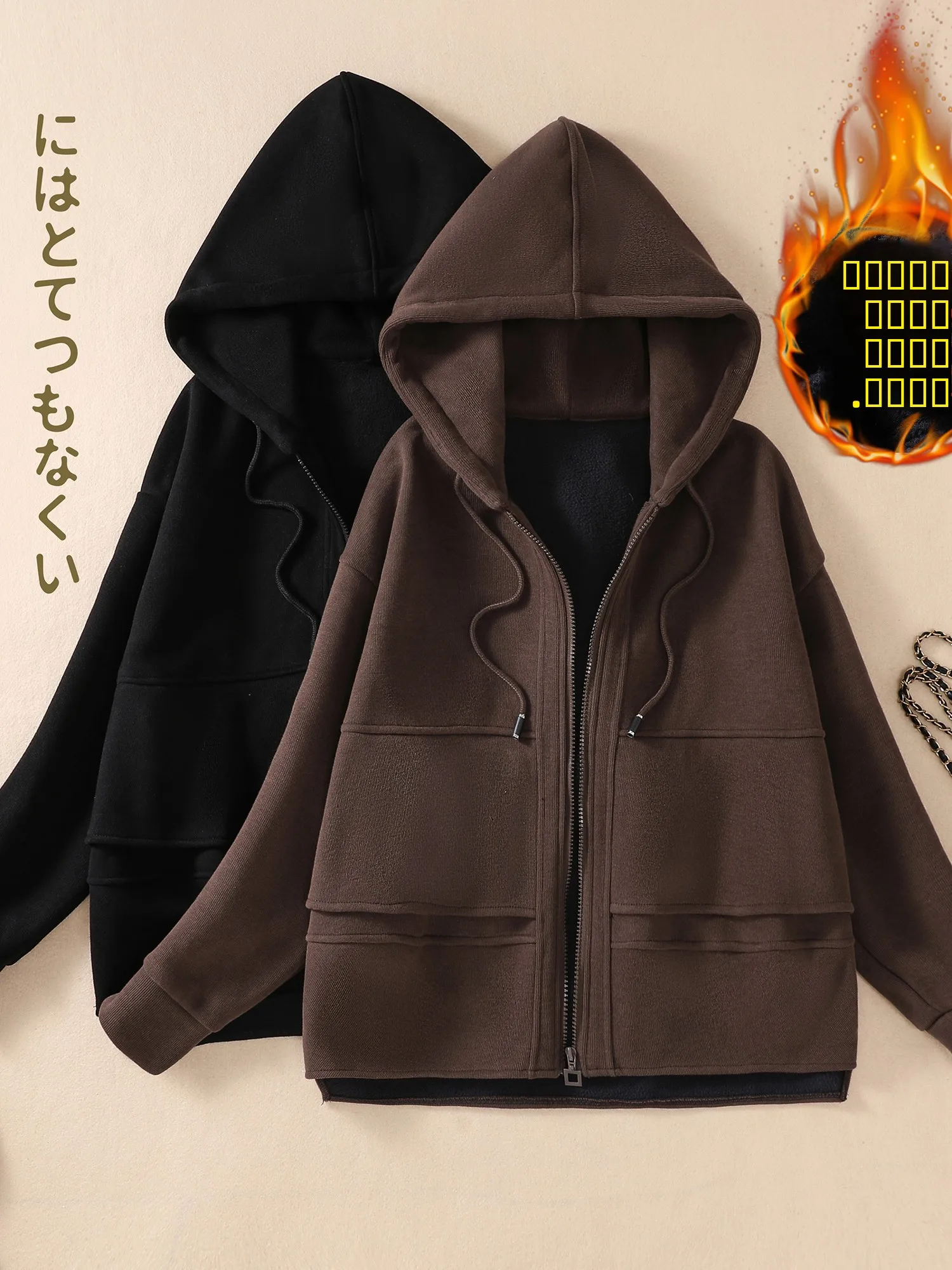 

New Spring Autumn Women's Loose Zipper Hoodie Jaet Top Faionable Casual Comfortable Fit Long Sve Thiened Hooded Coat